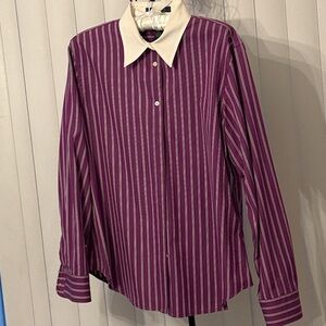 Ralph Lauren LRL Women’s Striped Purple Button-Up Shirt with White Collar